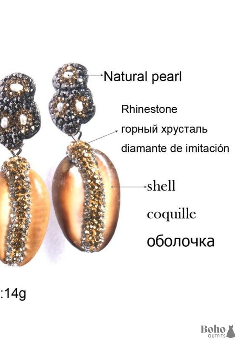 Pendientes bohemios, pendientes colgantes, concha marrón diamante